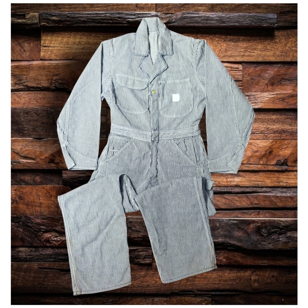 ☆☆TRUE VINTAGE☆☆1960's HICKORY STRIPE SELVEDGE COVERALLS‐ 30"x30"